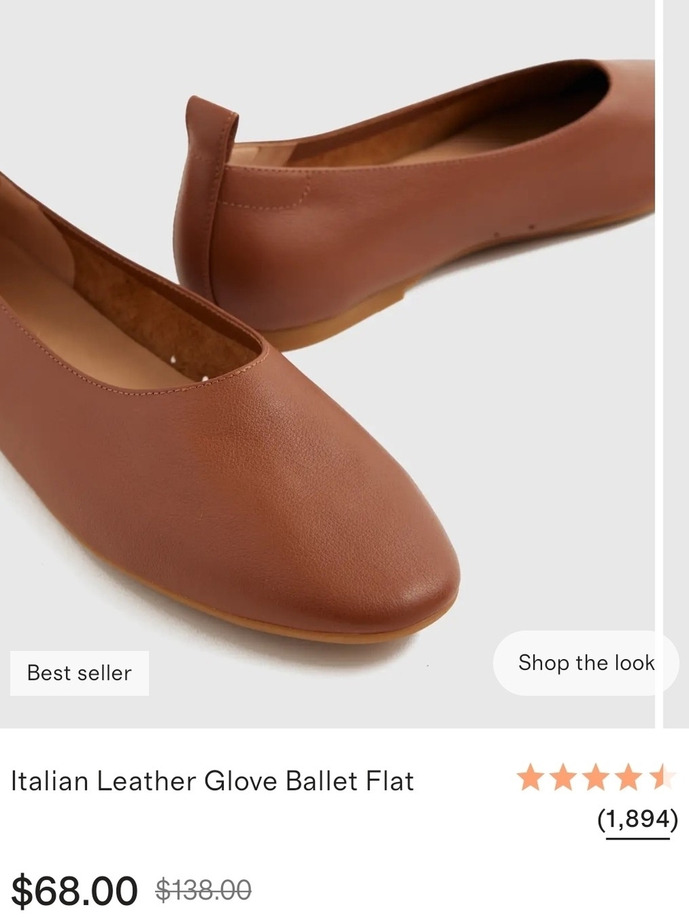 Quince Italian Leather Glove Ballet Flats – Cognac – Women's Size 8